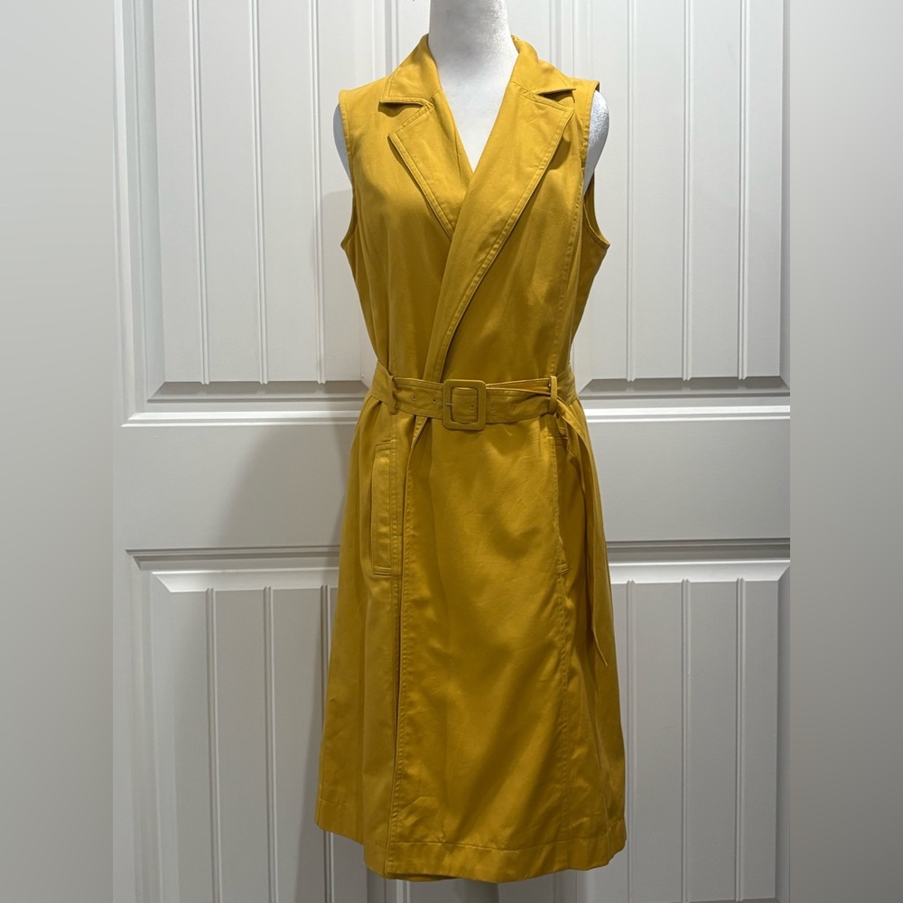 A New Day Sleeveless Mustard Yellow Trench Coat / Vest Dress With Belt Size M